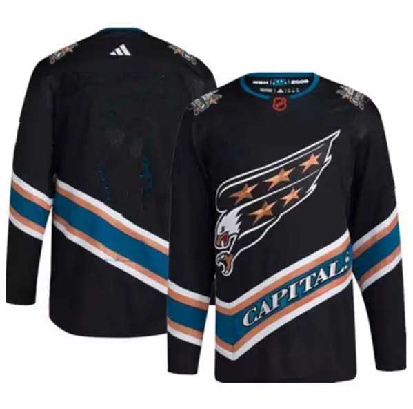 Men%27s Washington Capitals Blank Black 2022-23 Reverse Retro Stitched Jersey